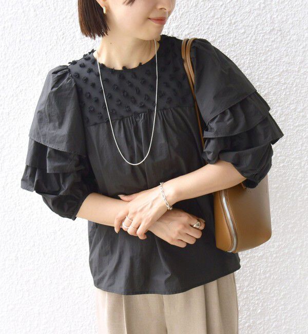 SHIPS for women「【WEB限定】〈手洗い可能〉ドット ジャカード コンビ フリル ブラウス」|シャツ・ブラウス|