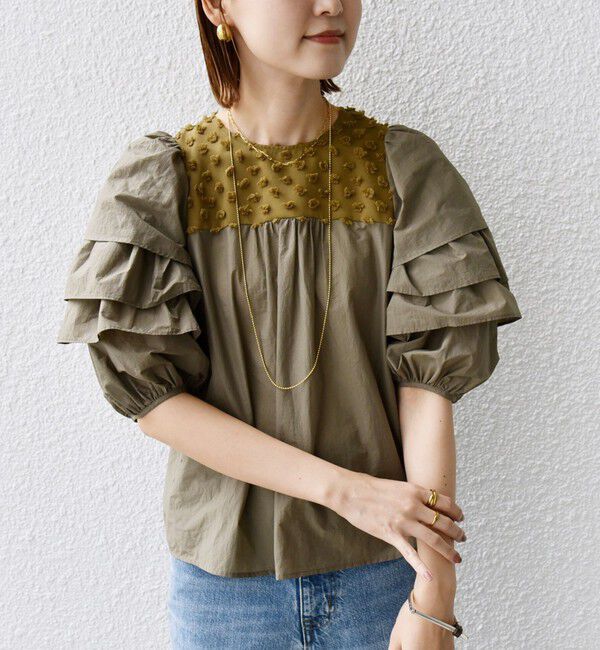 SHIPS for women「【WEB限定】〈手洗い可能〉ドット ジャカード コンビ フリル ブラウス」|シャツ・ブラウス|