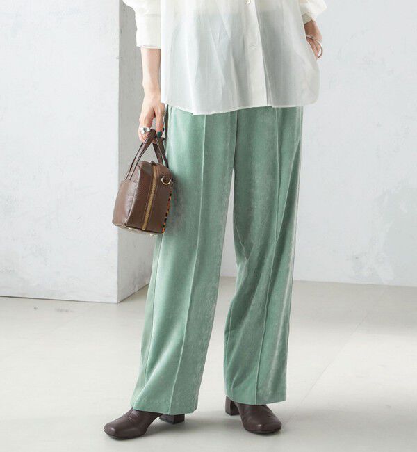 SHIPS for women「〈手洗い可能〉ベッチン ライン ストレート パンツ」|その他|サックスブルー