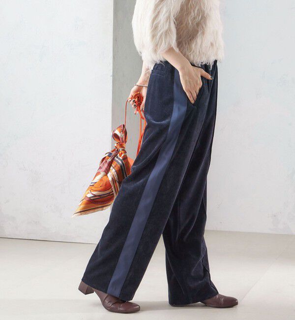 SHIPS for women「〈手洗い可能〉ベッチン ライン ストレート パンツ」|その他|ネイビー