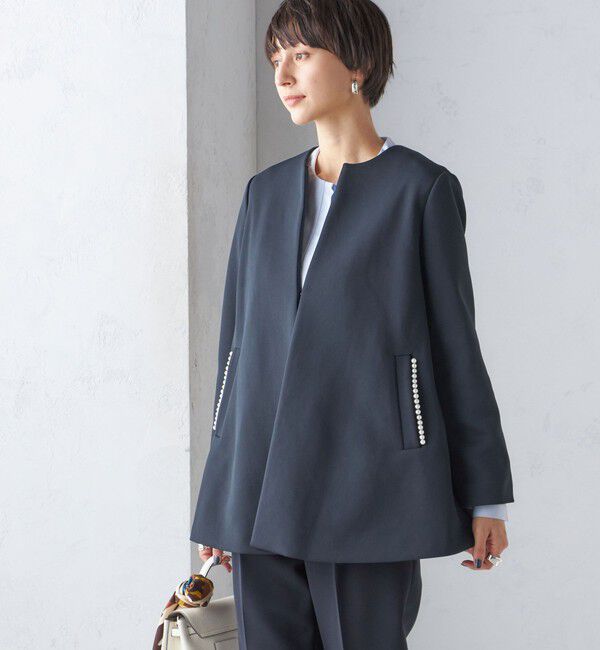 SHIPS for women「【SHIPS別注】kaene:パール モチーフ ショート コート（セレモニー対応可）」|その他|ネイビー