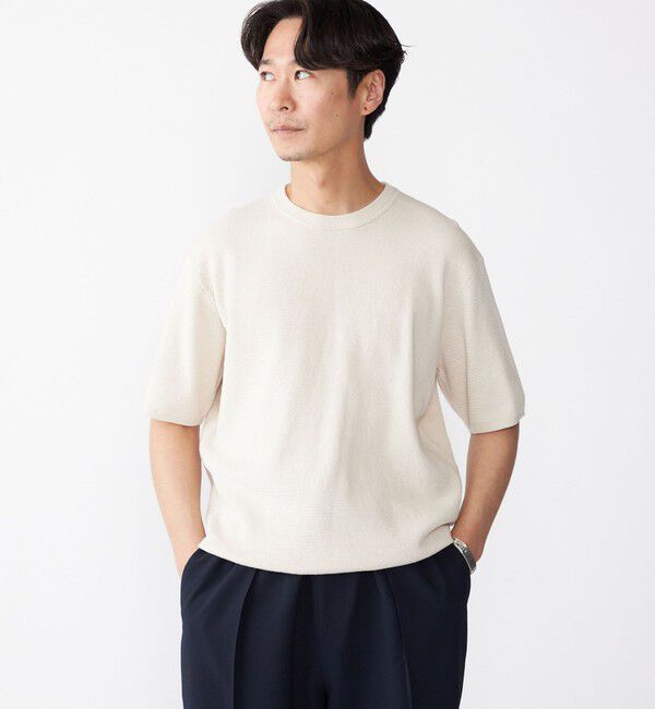 SHIPS「SHIPS:〈手洗い可能〉リネン バスケット ニット Tシャツ」|Tシャツ・カットソー|