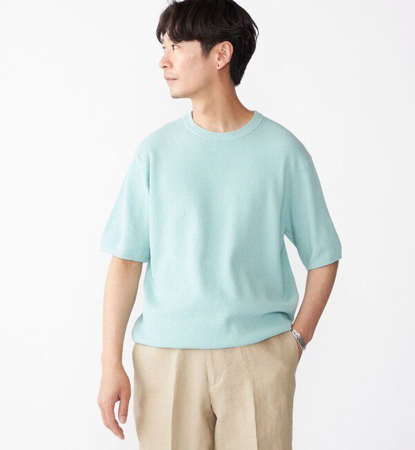 SHIPS「SHIPS:〈手洗い可能〉リネン バスケット ニット Tシャツ」|Tシャツ・カットソー|