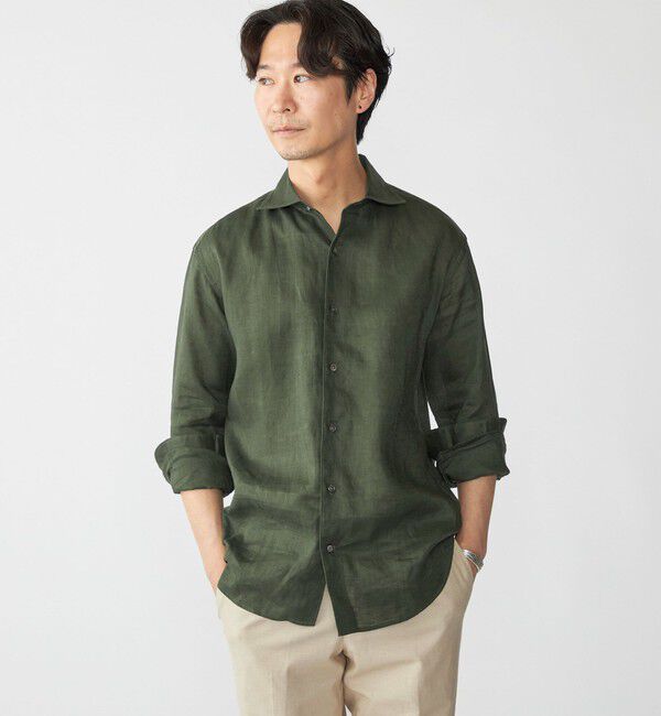 SHIPS「SHIPS: ウォッシュド リネン ソリッド シャツ」|シャツ・ブラウス|オリーブ