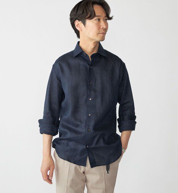 SHIPS「SHIPS: ウォッシュド リネン ソリッド シャツ」|シャツ・ブラウス|ネイビー