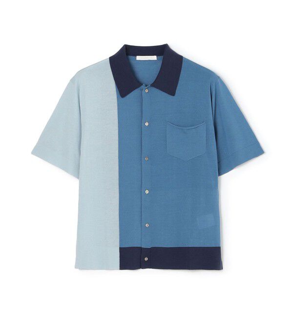 GALERIE VIE「クレープコットンカラーコンビ シャツカーディガン」|ニット・セーター|66 ブルー系