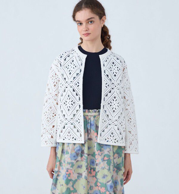 Ballsey「ダイヤモチーフエンブロイダリー クルーネックジャケット」|ノーカラージャケット|