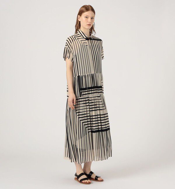 GALERIE VIE「ストライプシルクストレッチ ギャザーシャツドレス」|ワンピース|