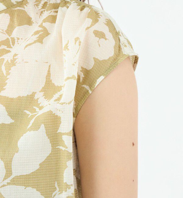 SOULEIADO「コットンリネンプリント フリルネックブラウス」|シャツ・ブラウス|