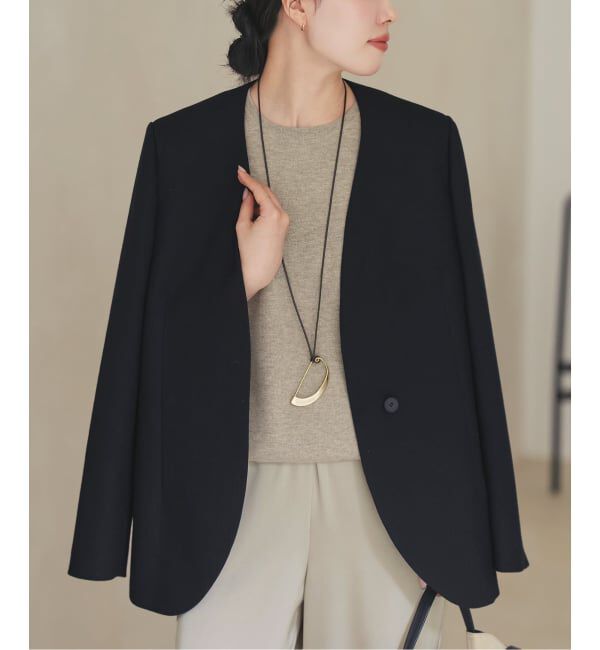 Plage「《予約》Collarless ジャケット」|ノーカラージャケット|ブラック