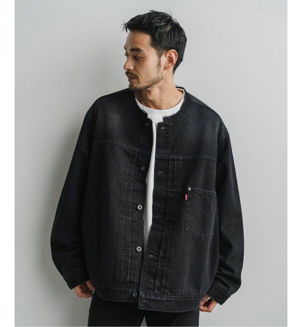 EDIFICE「《再入荷》Levi&rsquo;s(リーバイス) 別注 Type 1 Trucker Jacket BLACK "COLLARLESS"」|デニムジャケット|