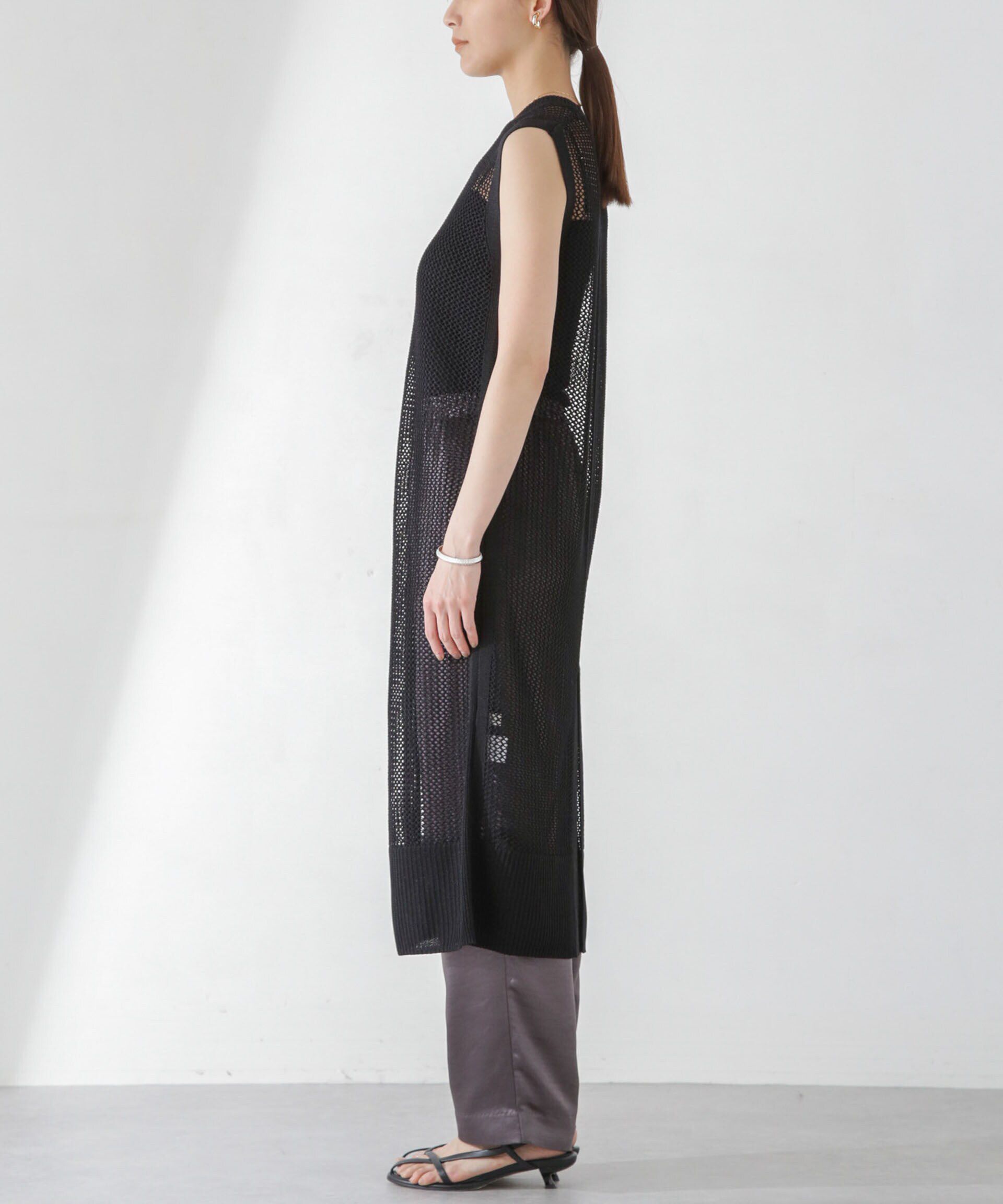 nano･universe「メッシュ編みノースリーブニットワンピース」|ワンピース|