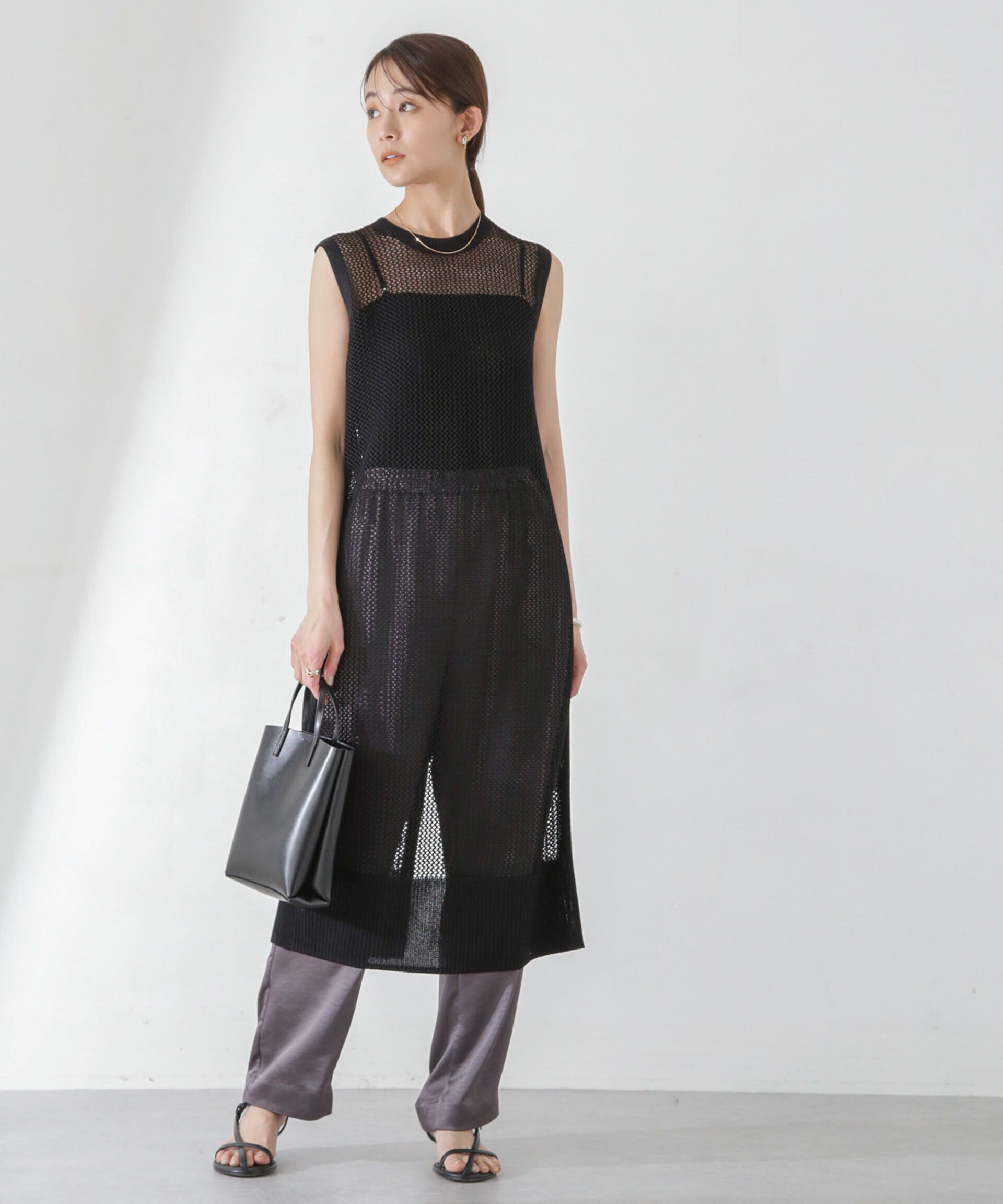 nano･universe「メッシュ編みノースリーブニットワンピース」|ワンピース|