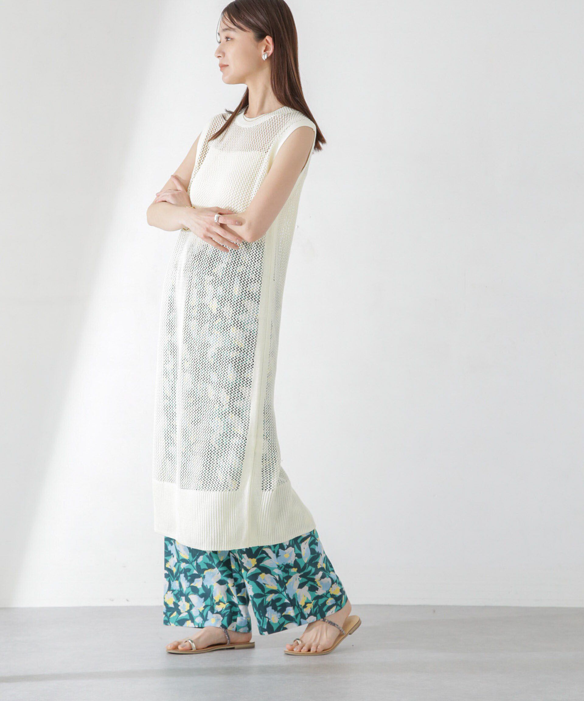 nano･universe「メッシュ編みノースリーブニットワンピース」|ワンピース|