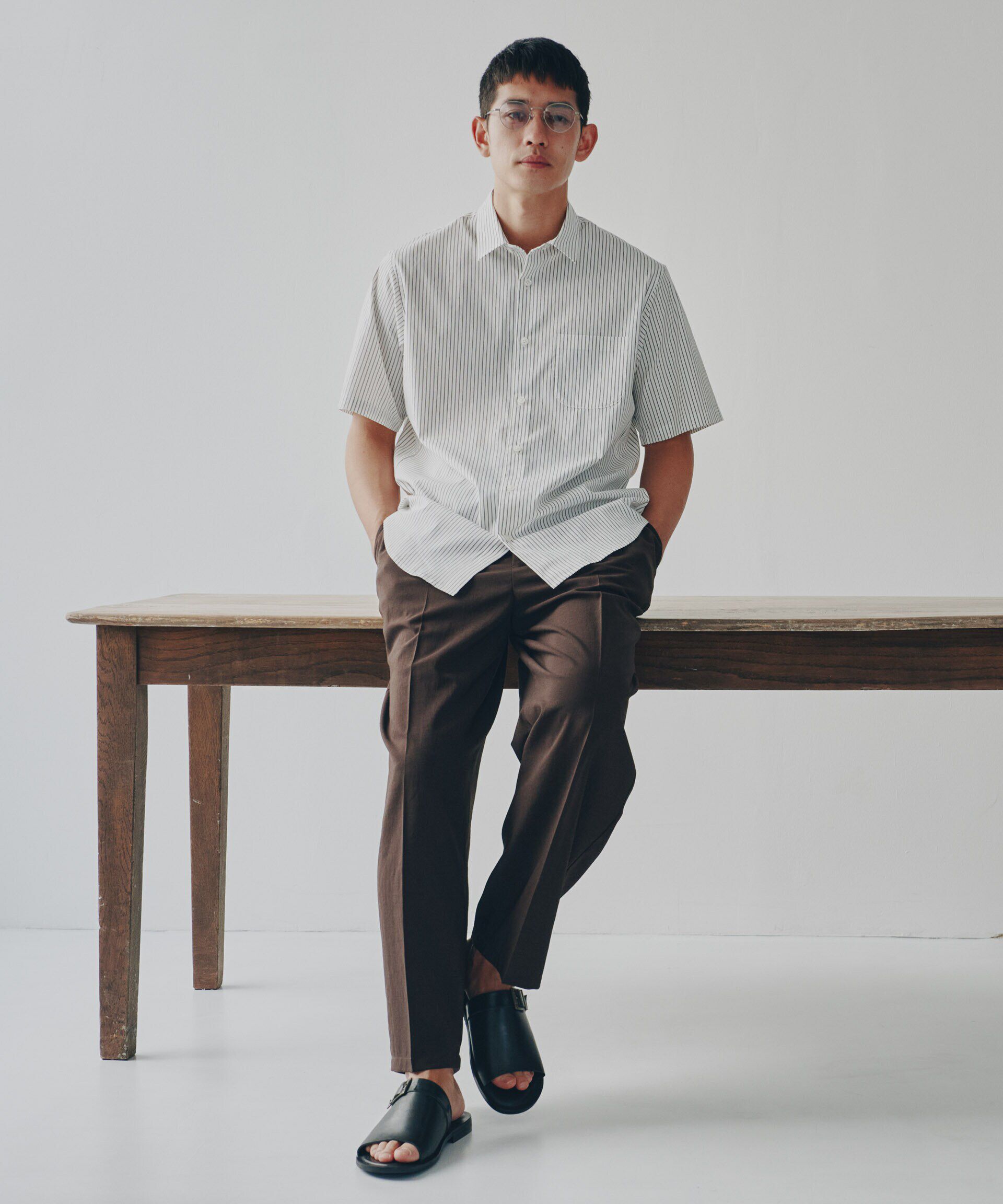 nano･universe「「大人のワイドパンツ」ハイツイストワイドスラックス」|チノ|ブラウン