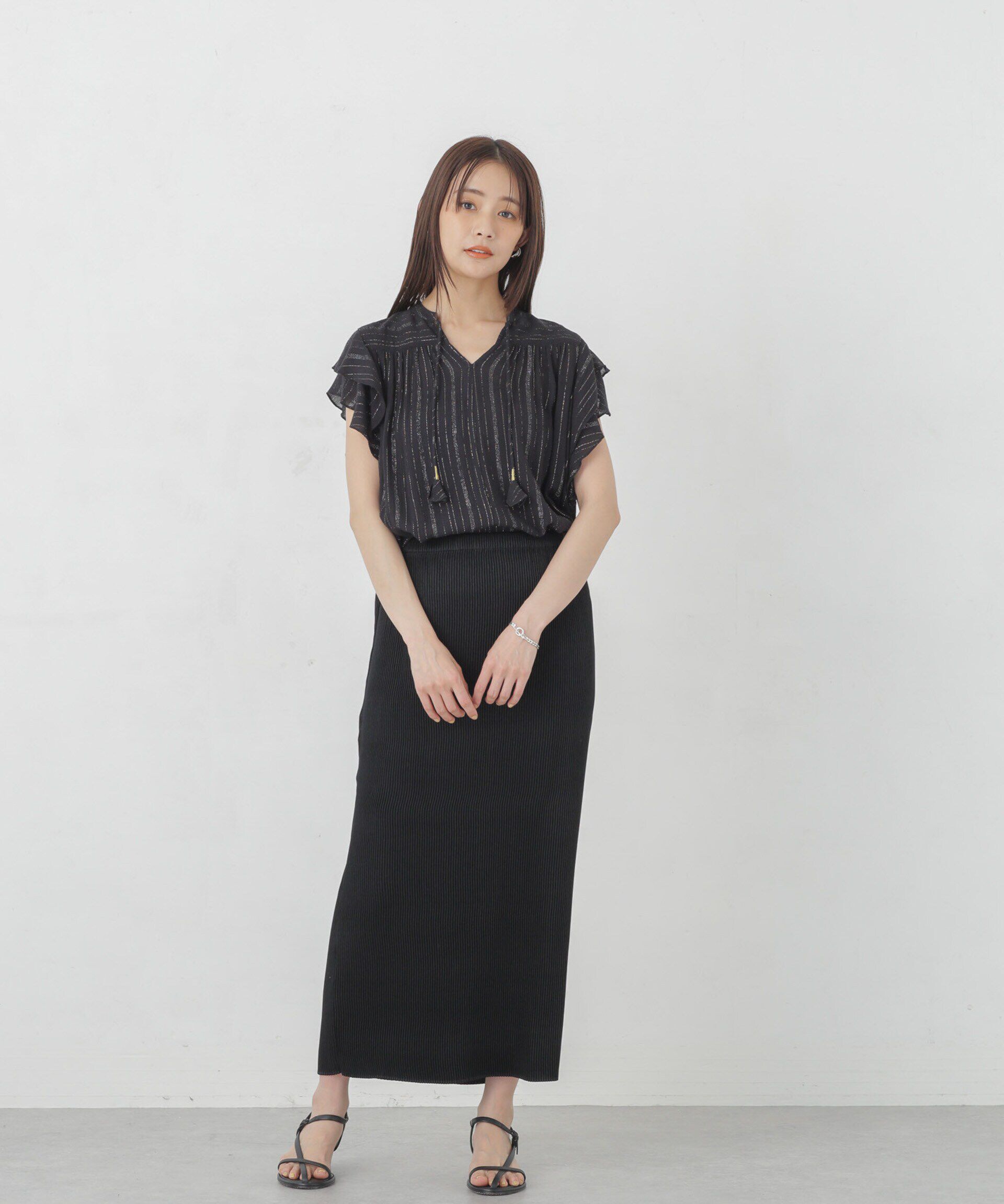 nano･universe「箔プリントプリーツスカート」|スカート|