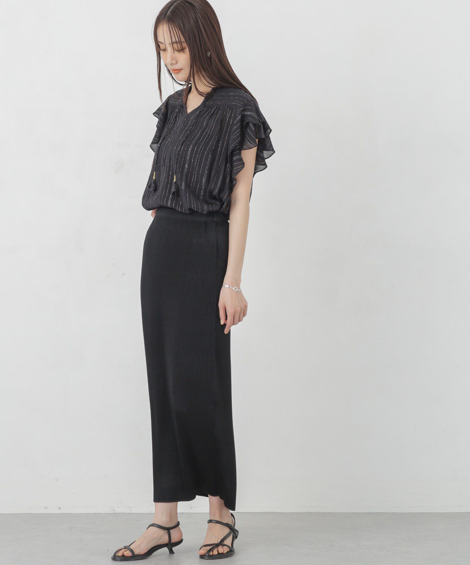 nano･universe「箔プリントプリーツスカート」|スカート|