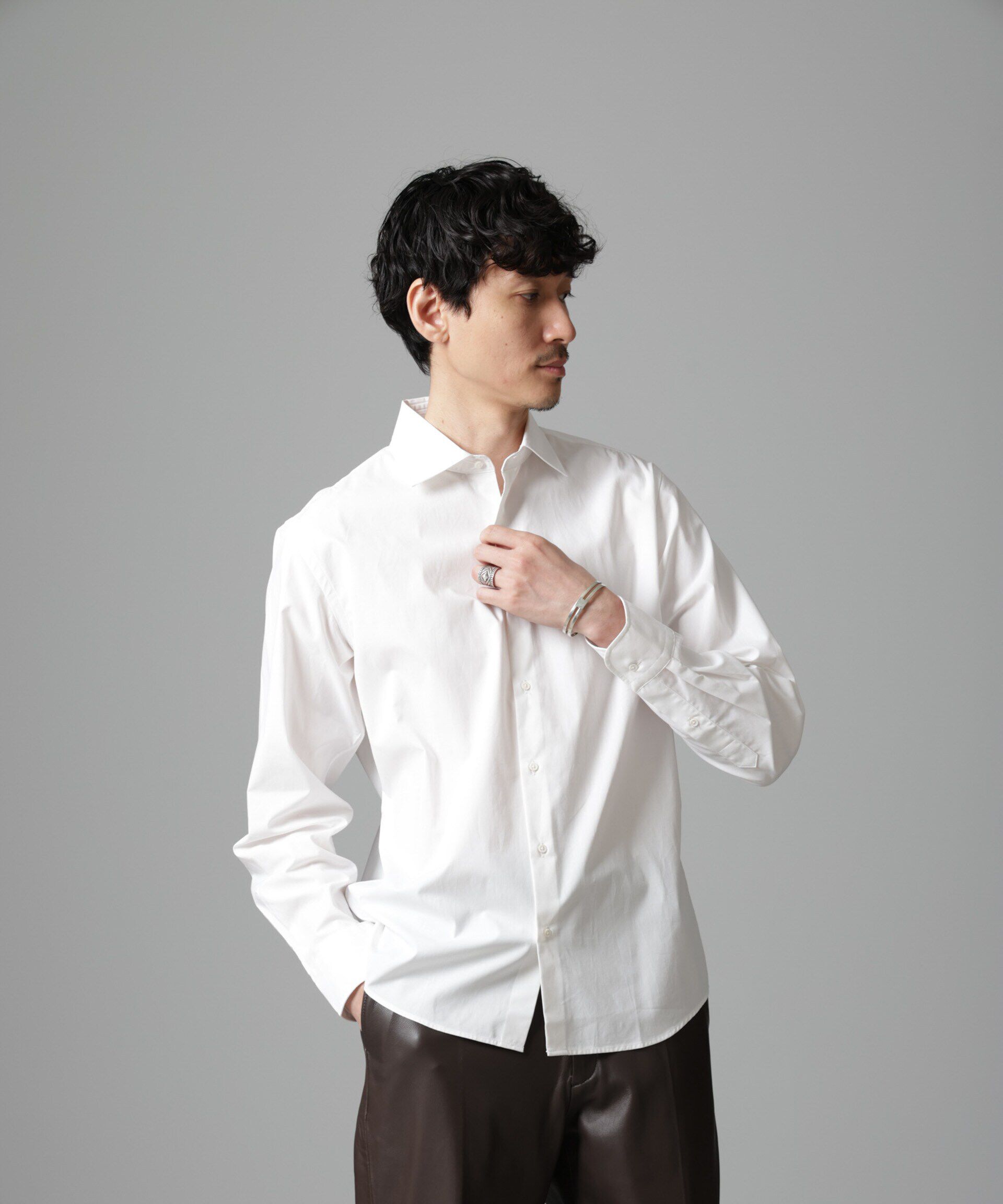 nano･universe「「N SHIRTS」AntiSoaked(R)汗染み防止セミワイドカラーシャツ長袖」|シャツ・ブラウス|ホワイト