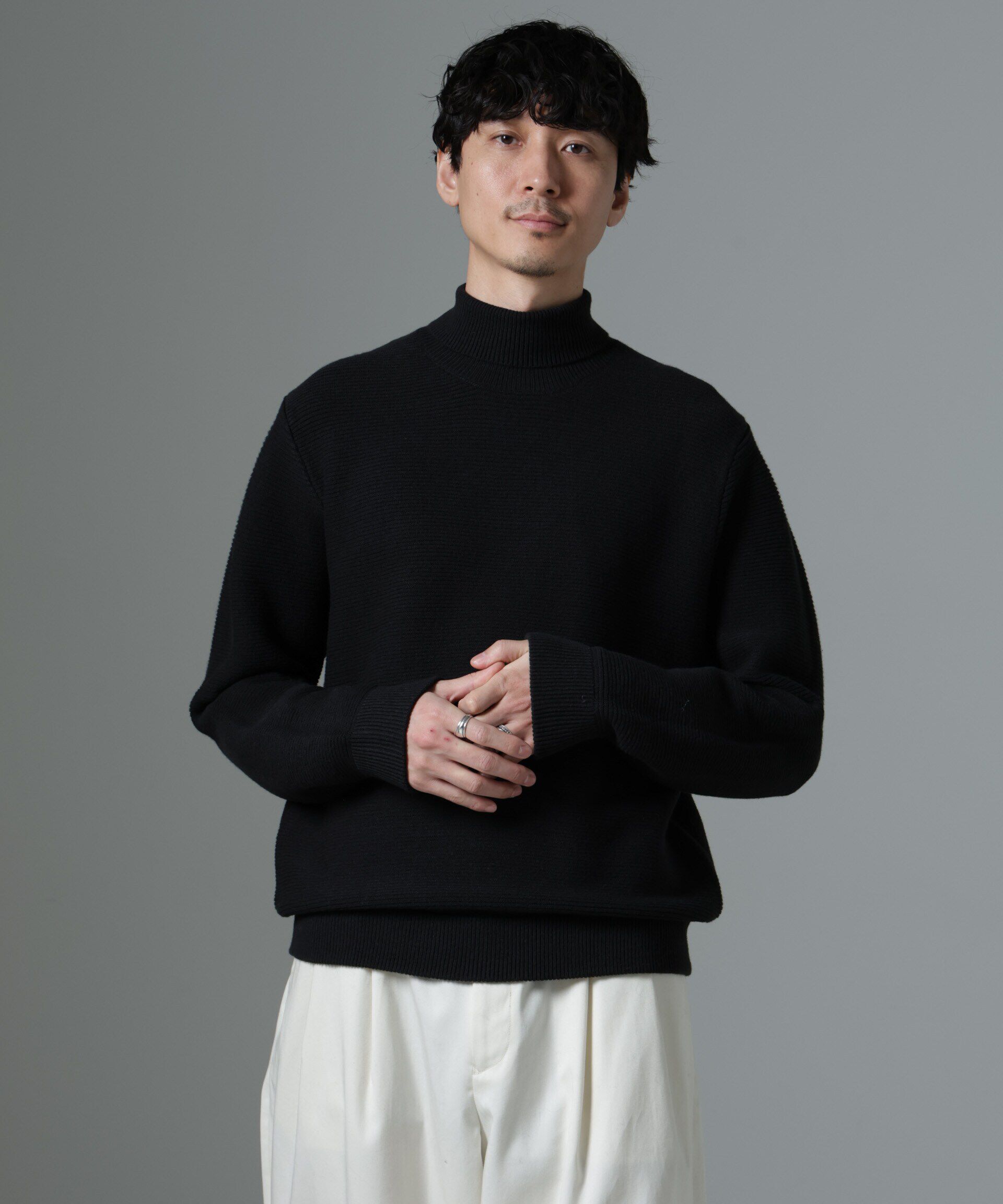 nano･universe「MIXガーターニット」|ニット・セーター|ブラック