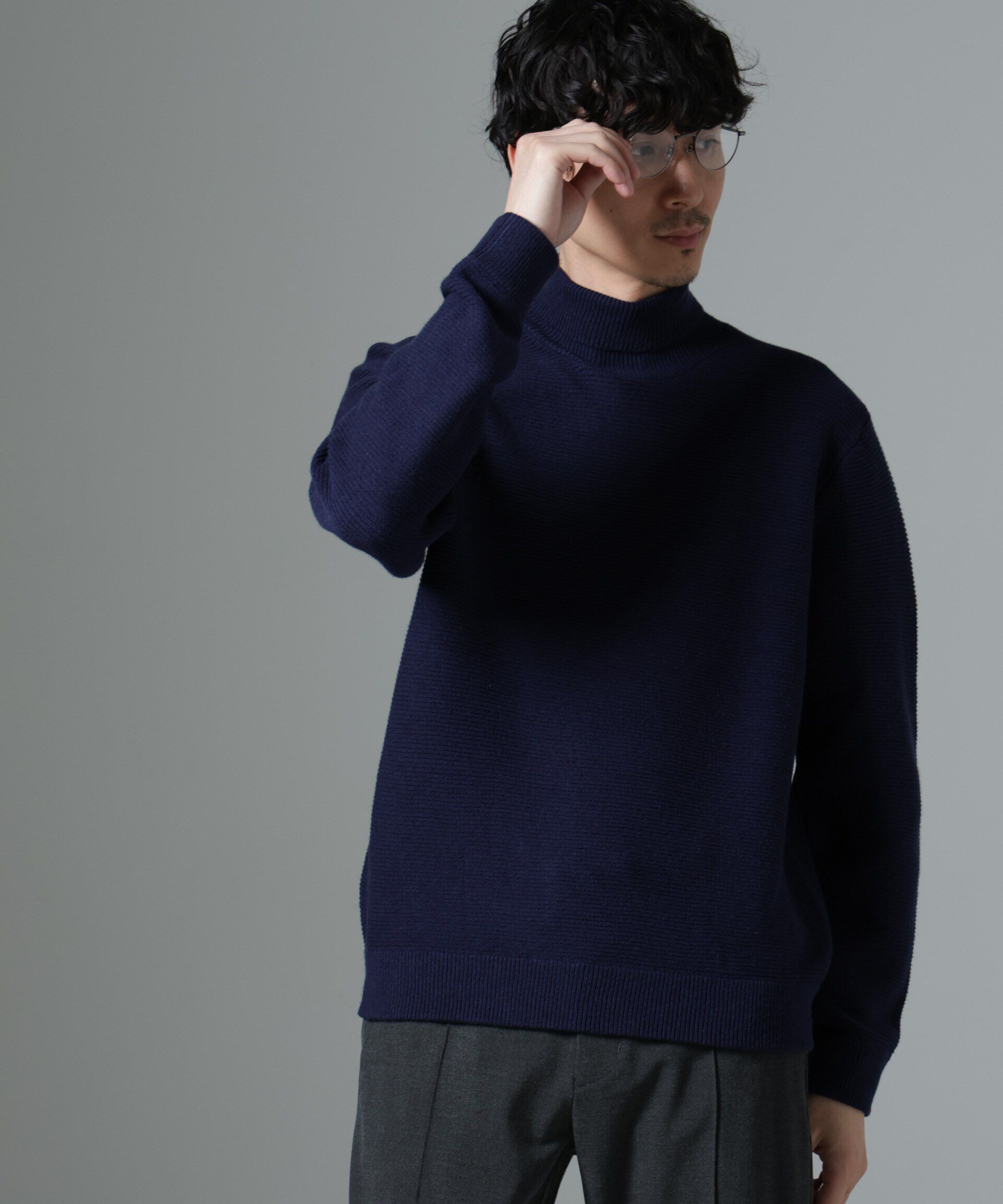 nano･universe「MIXガーターニット」|ニット・セーター|ネイビー