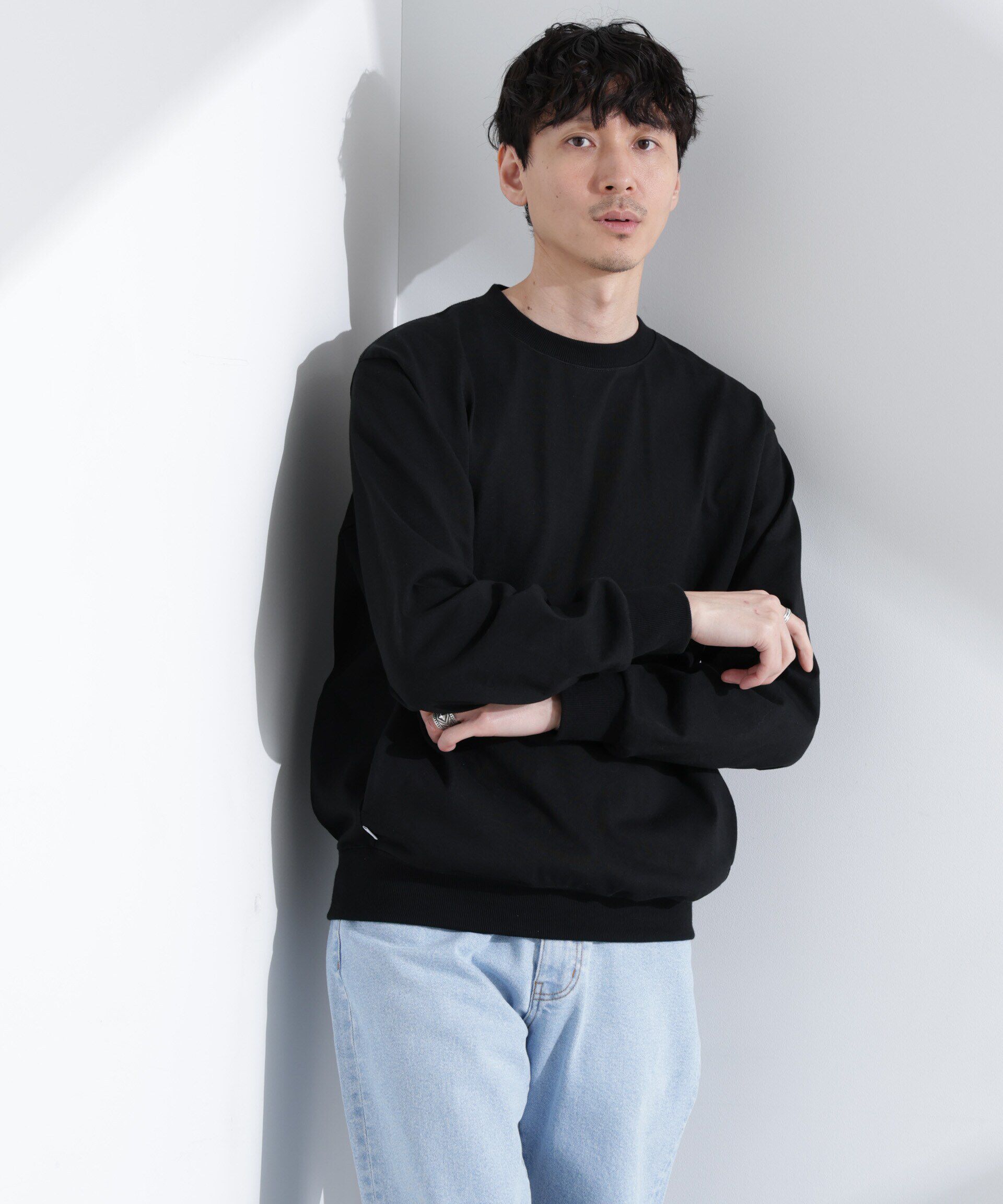 nano･universe「｢NJ/CLUB｣ USAコットン クルーネック スウェット（セットアップ可）」|Tシャツ・カットソー|ブラック