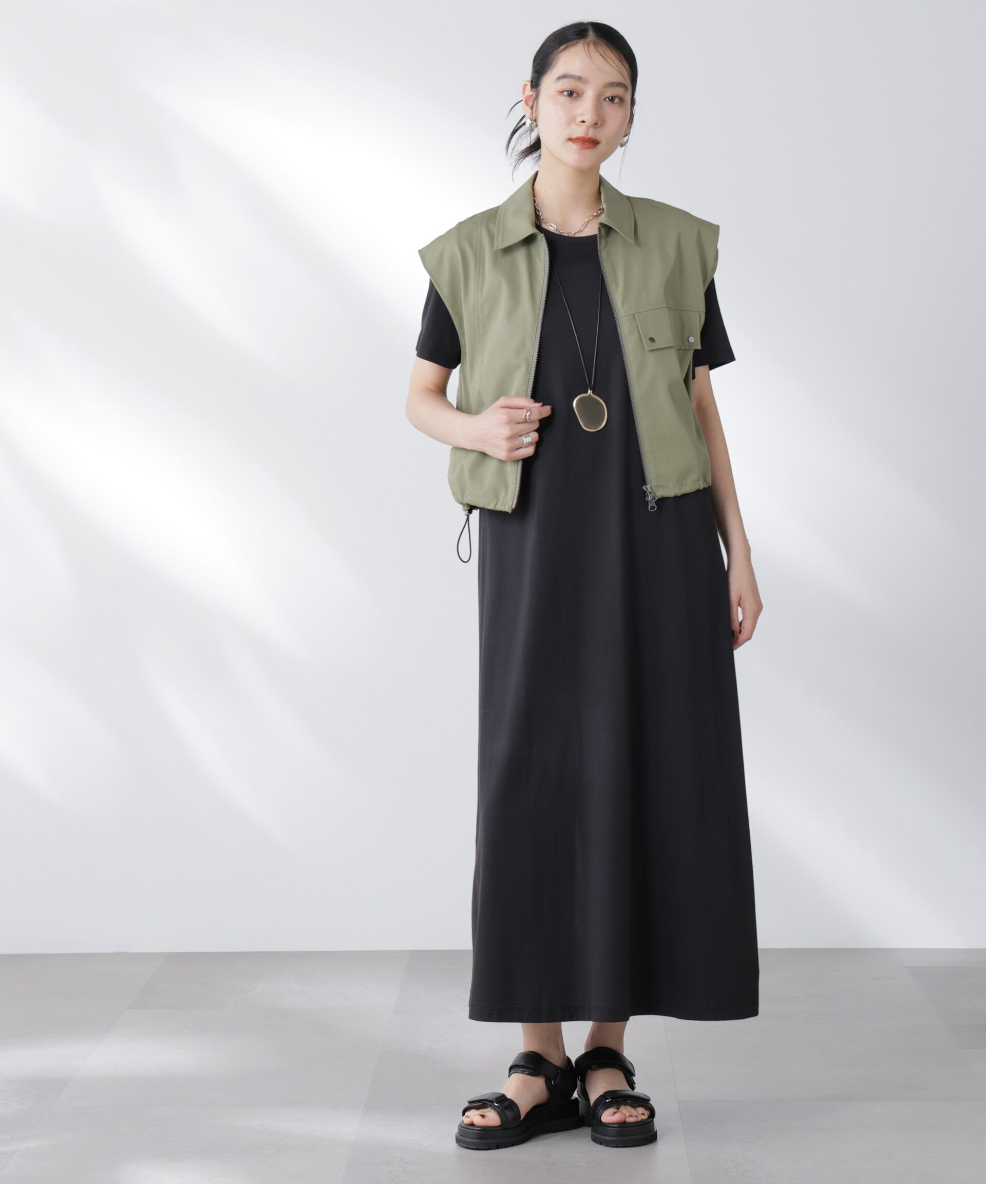 nano･universe「Anti Soaked(R) 汗染み防止フレアワンピース」|ワンピース|ブラック