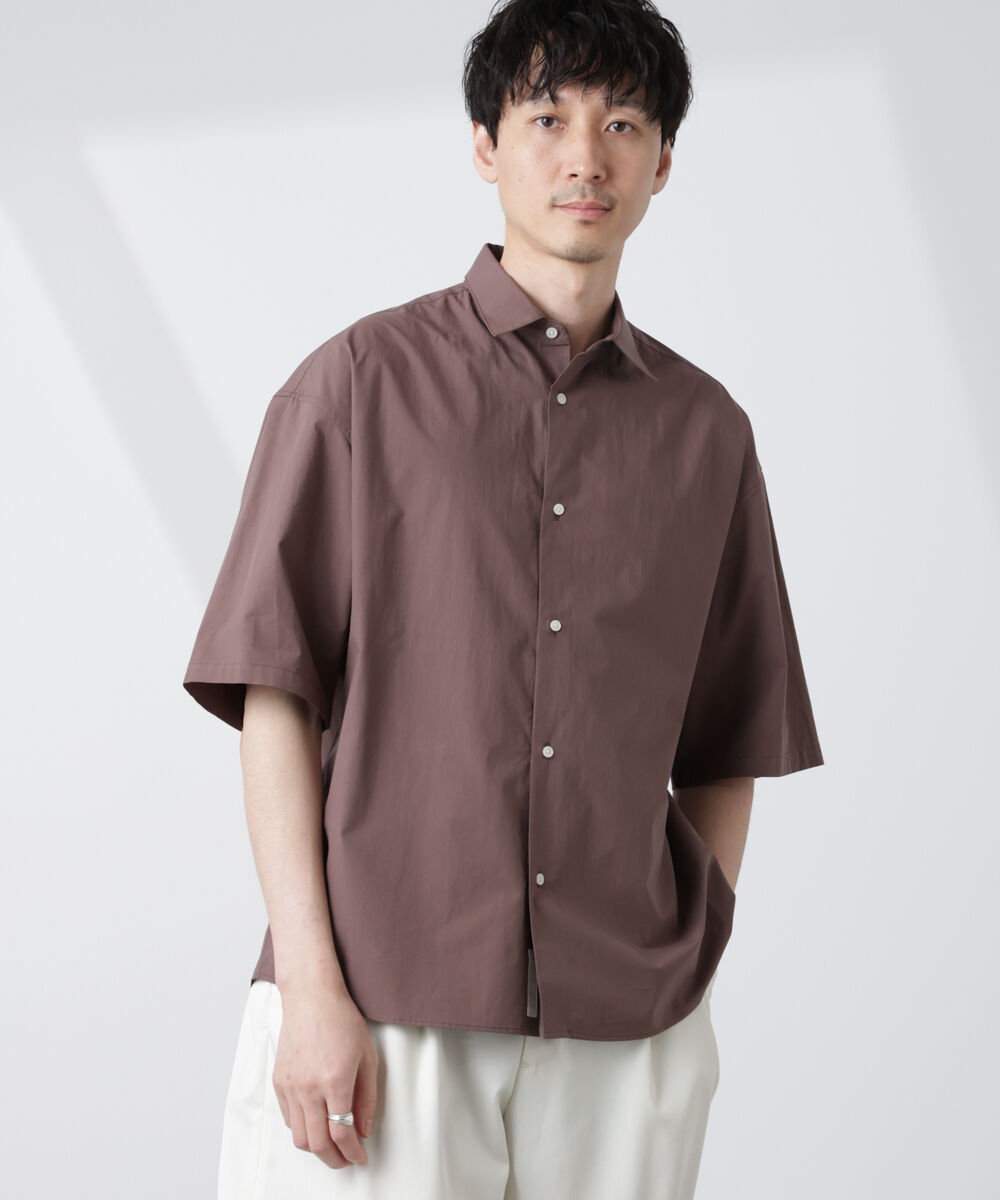 nano･universe「「大人のワイドシャツ」レギュラーカラー 半袖」|シャツ・ブラウス|ブラウン
