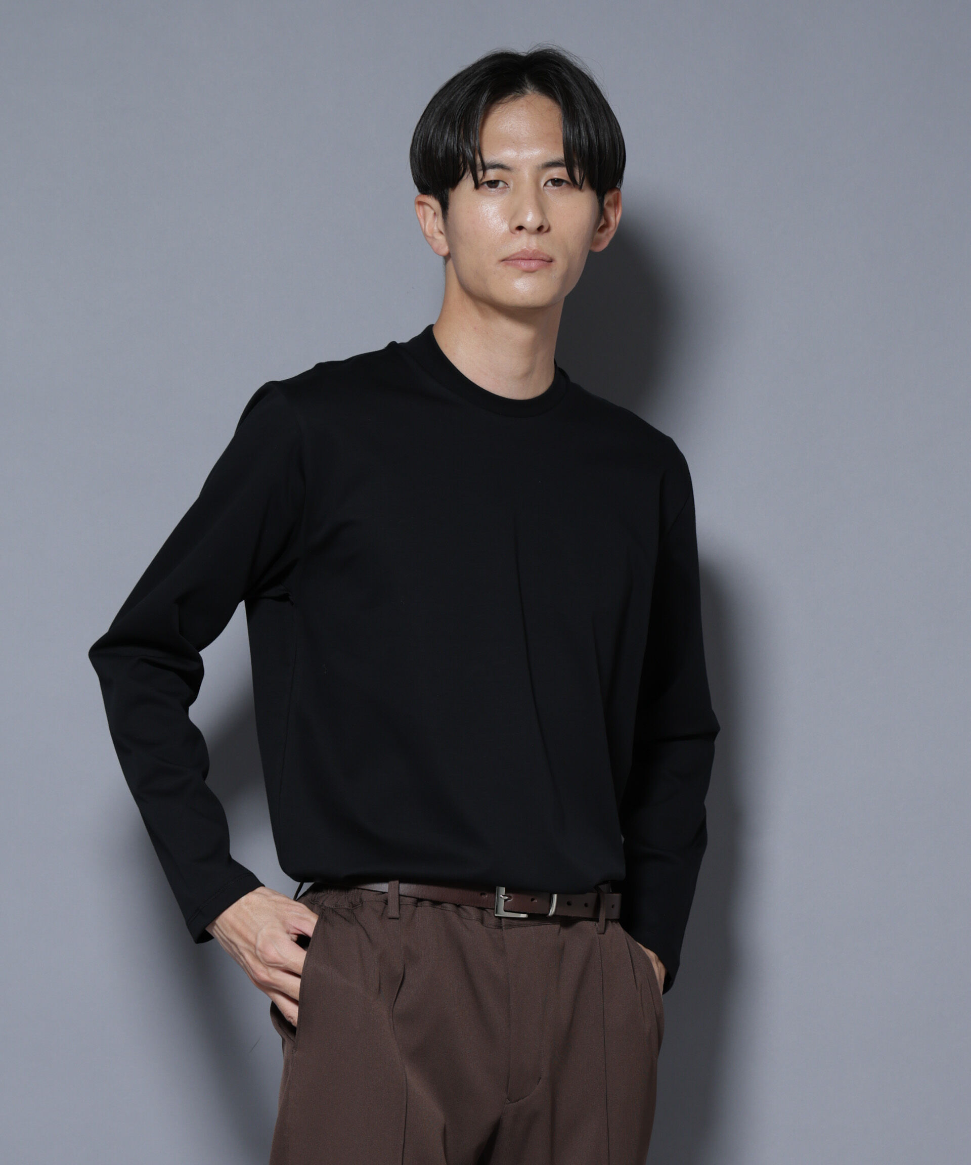 nano･universe「ジャケT(R) プレミアム クルーネック 長袖」|Tシャツ・カットソー|ブラック