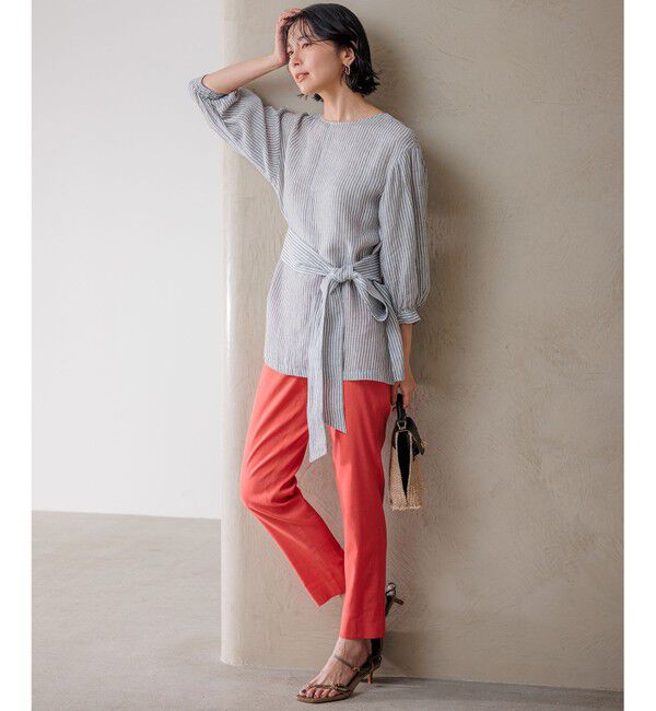 23区「【洗える】LIBECO ベルト付き ブラウス」|シャツ・ブラウス|