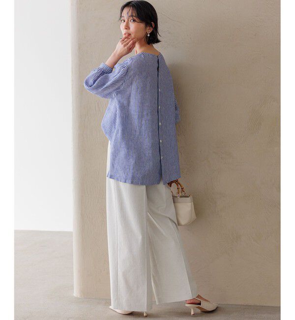 23区「【洗える】LIBECO ベルト付き ブラウス」|シャツ・ブラウス|
