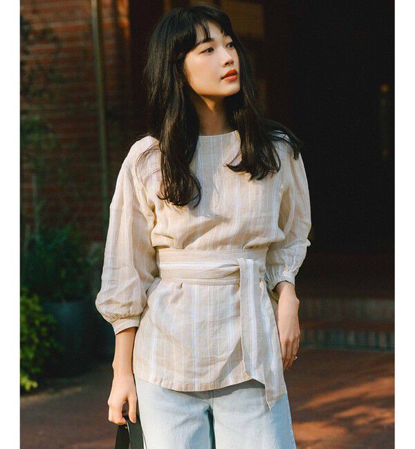23区「【洗える】LIBECO ベルト付き ブラウス」|シャツ・ブラウス|ﾍﾞｰｼﾞｭ&times;