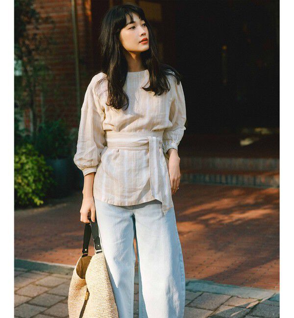 23区「【洗える】LIBECO ベルト付き ブラウス」|シャツ・ブラウス|