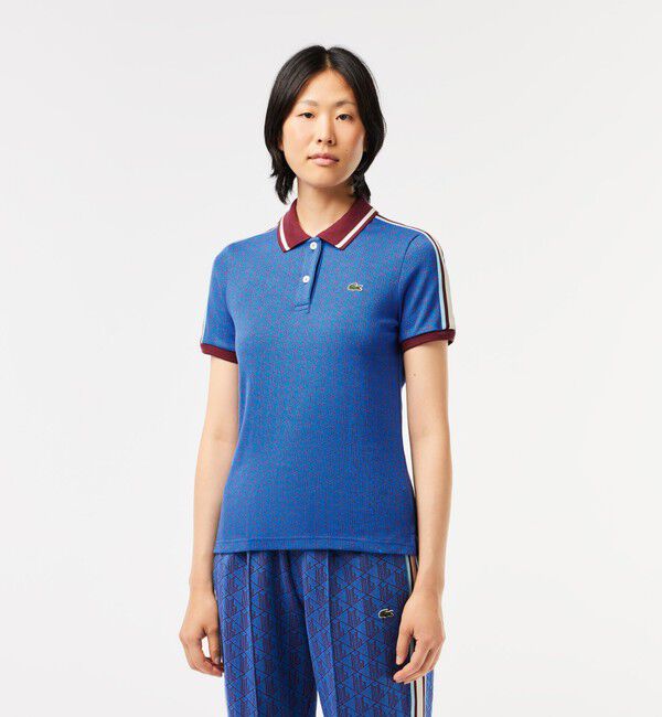 LACOSTE「モノグラムジャカードコットンニットポロシャツ」|ポロシャツ|ブルー