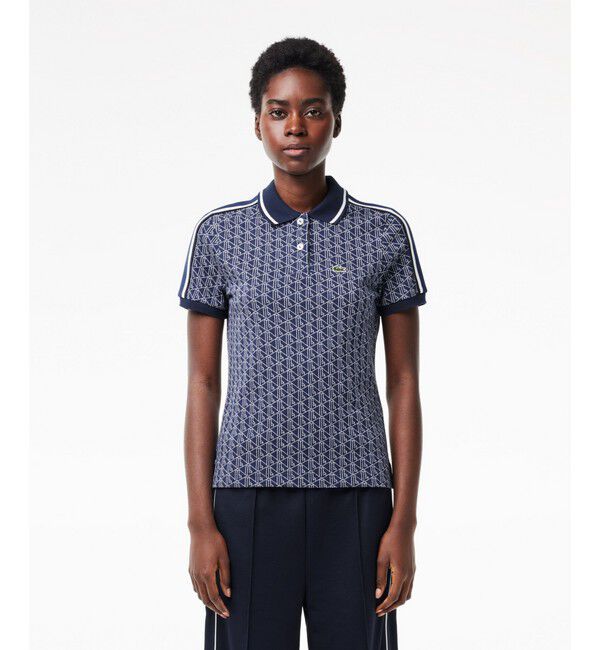 LACOSTE「モノグラムジャカードコットンニットポロシャツ」|ポロシャツ|ダークブルー