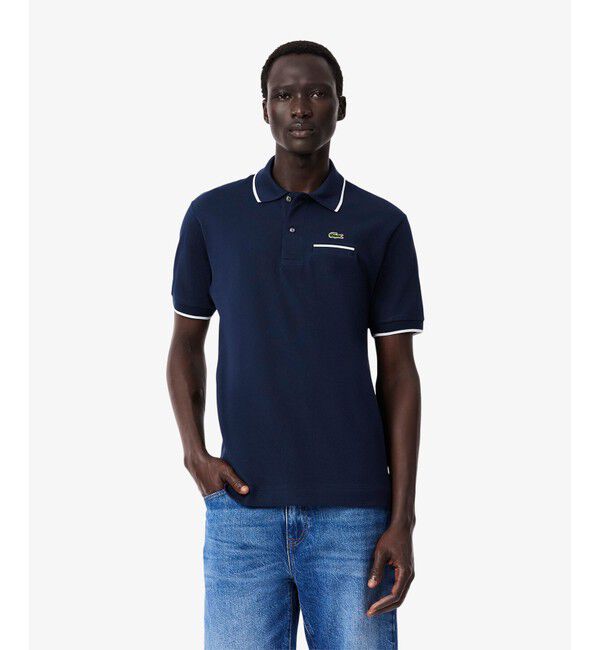 LACOSTE「L.12.12配色トリムライン 半袖ポロシャツ」|ポロシャツ|ネイビー