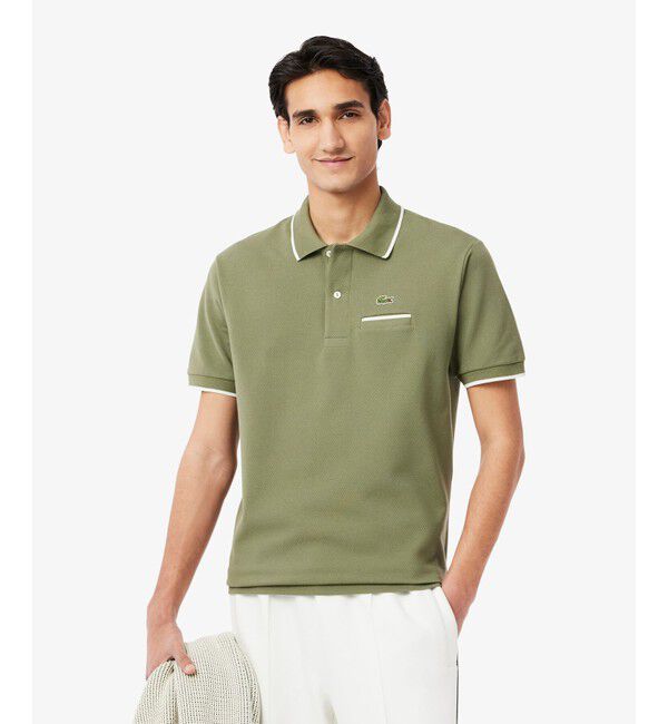 LACOSTE「L.12.12配色トリムライン 半袖ポロシャツ」|ポロシャツ|カーキ