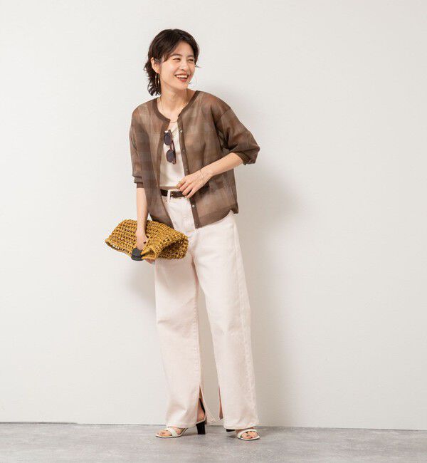 Rie Miller「《手洗い可能》シアーブロックチェック2WAYクルーネックカーディガン」|カーディガン|