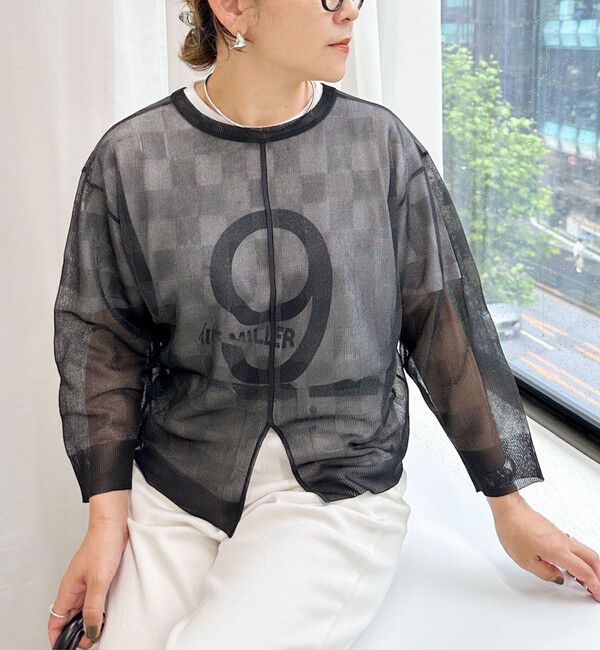 Rie Miller「《手洗い可能》シアーブロックチェック2WAYクルーネックカーディガン」|カーディガン|