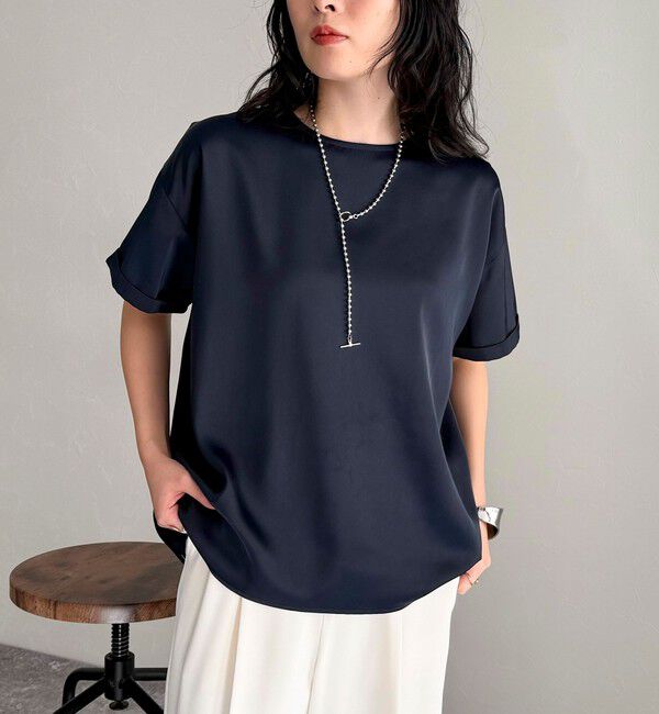 fredy emue「【WEB限定カラーあり】サテン半袖Tシャツブラウス」|シャツ・ブラウス|