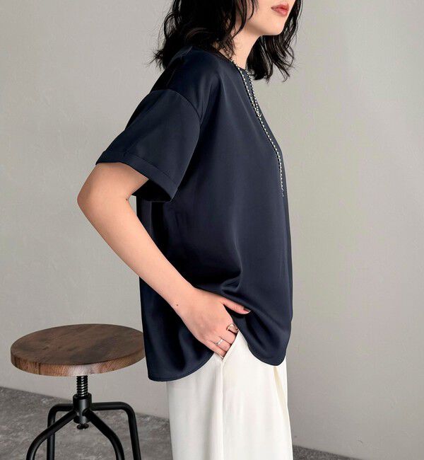 fredy emue「【WEB限定カラーあり】サテン半袖Tシャツブラウス」|シャツ・ブラウス|