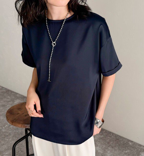 fredy emue「【WEB限定カラーあり】サテン半袖Tシャツブラウス」|シャツ・ブラウス|