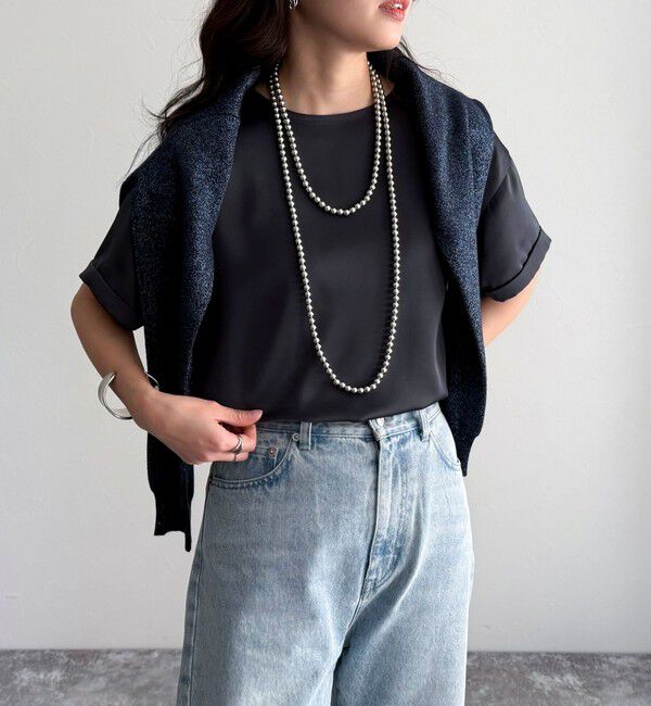 fredy emue「【WEB限定カラーあり】サテン半袖Tシャツブラウス」|シャツ・ブラウス|