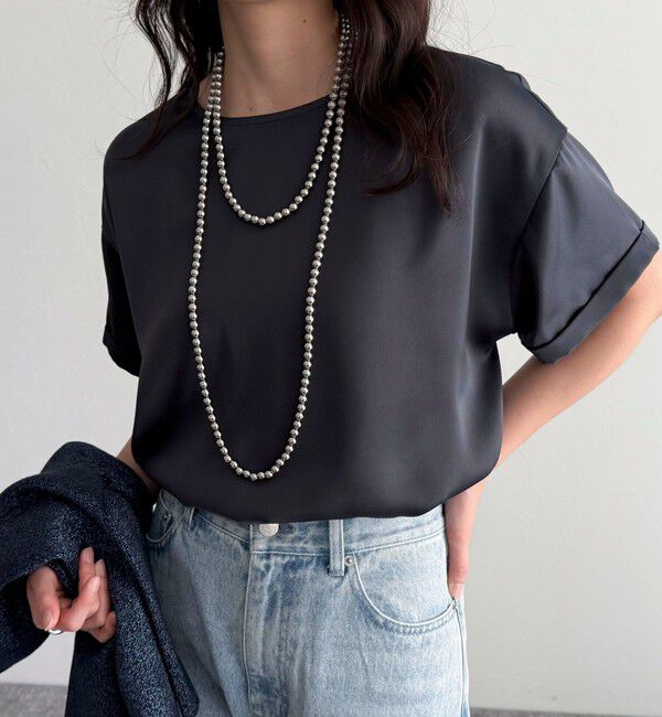 fredy emue「【WEB限定カラーあり】サテン半袖Tシャツブラウス」|シャツ・ブラウス|