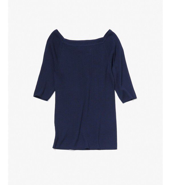 ROPE「【洗える】シルク100％ 5分袖リブトップス/スキンニット」|Tシャツ・カットソー|ネイビー(40)