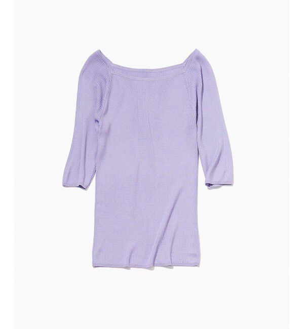 ROPE「【洗える】シルク100％ 5分袖リブトップス/スキンニット」|Tシャツ・カットソー|ラベンダー(52)