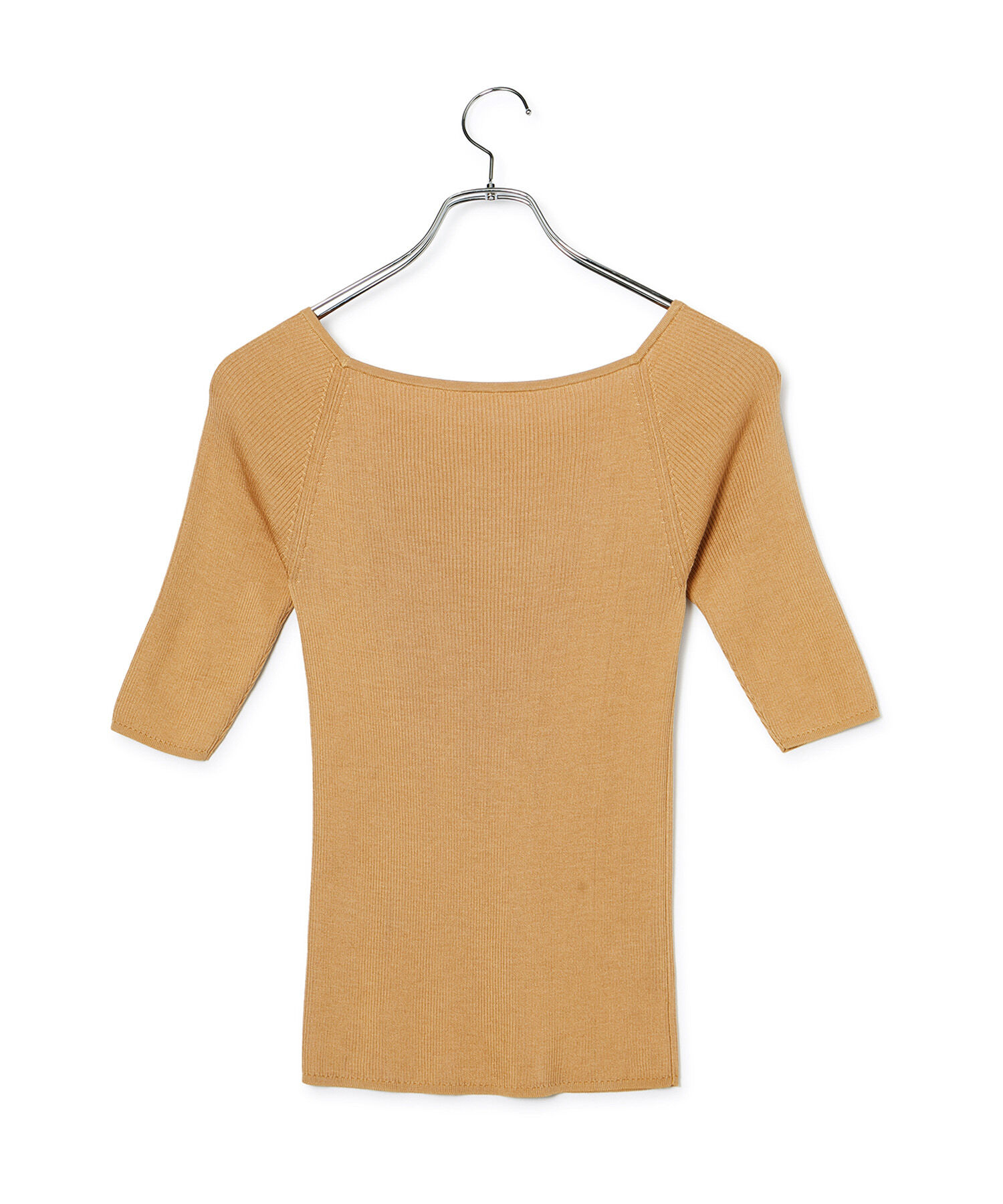 ROPE「【洗える】シルク100％ 5分袖リブトップス/スキンニット」|Tシャツ・カットソー|