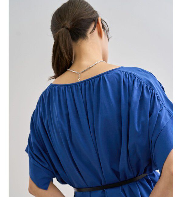 ROPE「【洗える】クリア天竺ギャザー半袖プルオーバー/お仕事服」|Tシャツ・カットソー|