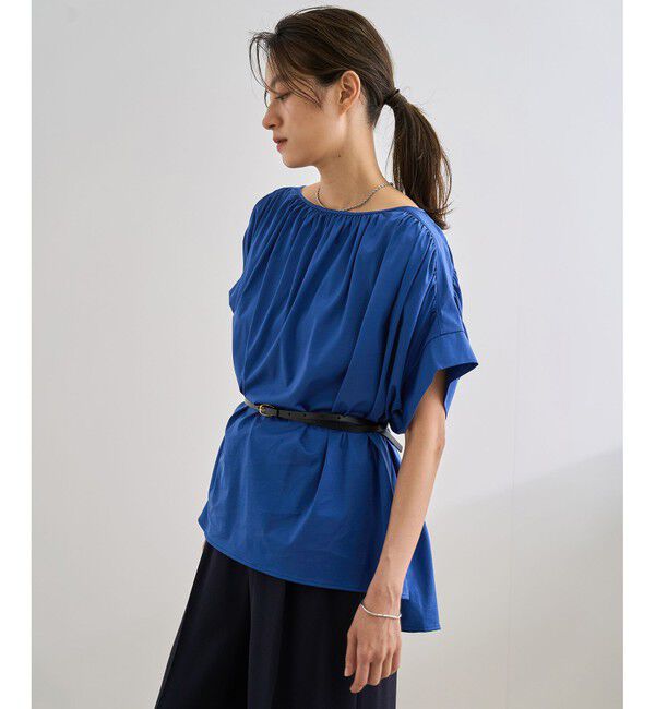 ROPE「【洗える】クリア天竺ギャザー半袖プルオーバー/お仕事服」|Tシャツ・カットソー|