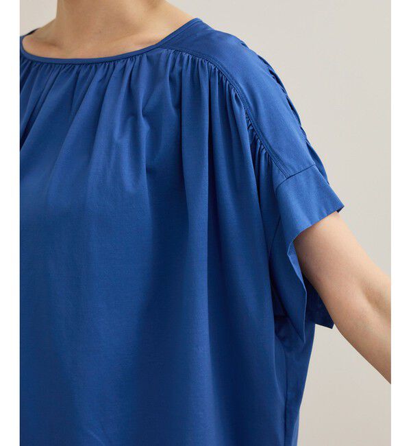 ROPE「【洗える】クリア天竺ギャザー半袖プルオーバー/お仕事服」|Tシャツ・カットソー|