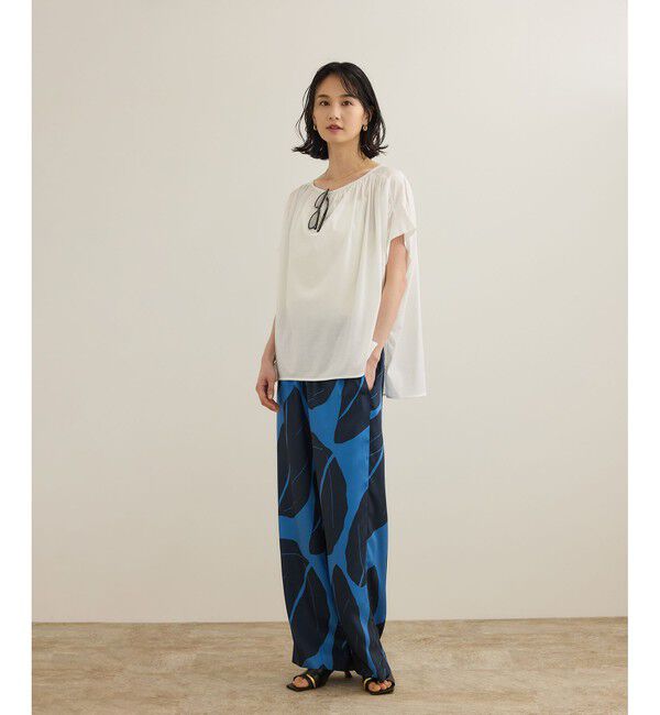 ROPE「【洗える】クリア天竺ギャザー半袖プルオーバー/お仕事服」|Tシャツ・カットソー|